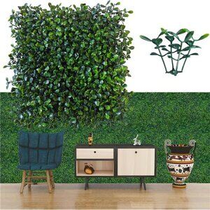 Artificial Grass Wall Panel Backdrop,10 X 10 in 24P(16.8 sqft) UV-Anti Greenery